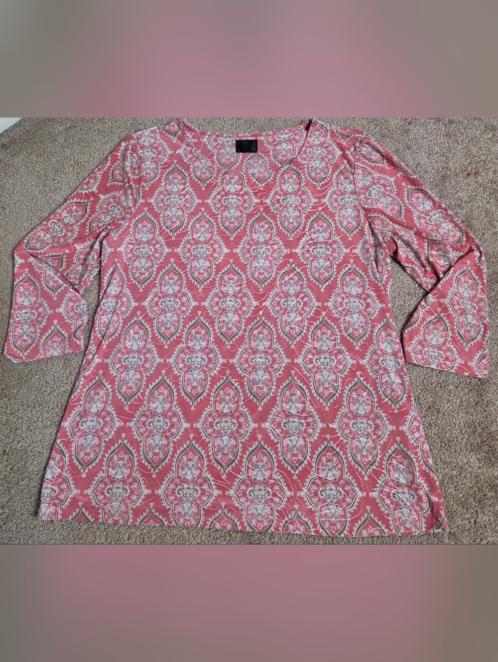 JM Collection Pink and White Long-Sleeve Patterned Top